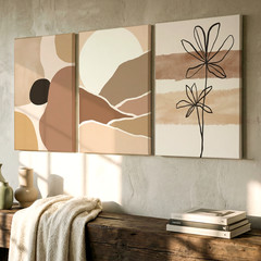 3 Pieces Abstract Minimalist Landscape Floral Earth Tones Large Wall Art Decor