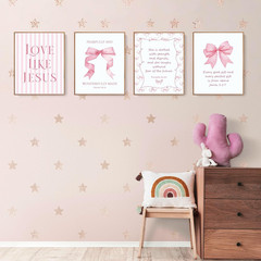 Pink Bow Christian Wall Art Posters Coquette Room Decor Bible Verse Prints 8×10