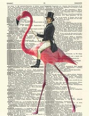 Surreal Man Riding Flamingo Vintage Dictionary Art 24×36 Unframed