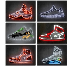 6Pcs Neon Effect Sneakers Wall Art Teen Art Posters Prints Fashion Trendy Neo…