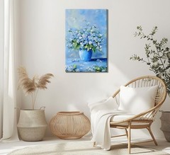 Blue Floral Wall Art Texture Style Oil Floral Painting 10″L x 8″W Canvas