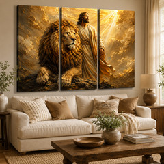 Jesus Lion of Judah Triptych Canvas Wall Art 3 Piece Christian Religious Home