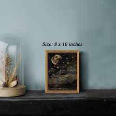 Moon and Stars Celestial Canvas Wall Art, Mystical Moody Night Sky Poster Pri…