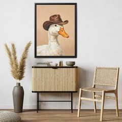 Funny Duck Wearing Cowboy Hat Canvas Print, Quirky Animal Portrait Painting
