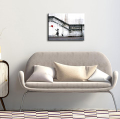 Banksy Grafitti Girl with Red Balloon Canvas Prints Wall Art Grey Love Pictures