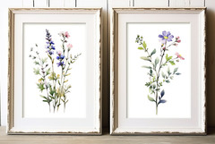 Floral Wall Art Prints, Set of 2 Wildflowers Wall Art Prints, Botanical Decor