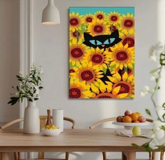 ATOMIC CAT Canvas Wall Art Mid-Century Modern Framed 12 x 18
