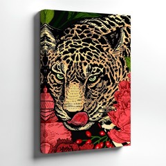Wall Art Leopard Head Floral Botanical Print Pink Flowers Wildlife Poster Print