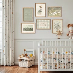 Vintage Nursery Wall Art Kids Canvas Poster Baby Room Wall Decor Sage Green Duck