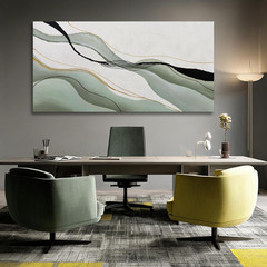 Modern Abstract Art Print – Green, White & Black Canvas for Home Decor 28×59