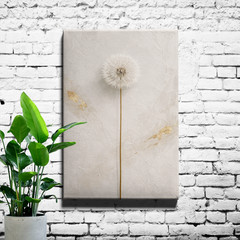 Dandelion Flower Canvas Art Gold Leaf Accents Impasto Plaster Texture
