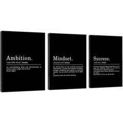 Inspirational Canvas Wall Art Set – 3 Framed Motivation Quotes for Home Office