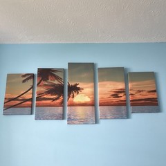 5-Panel Multi-Part Canvas Print Beach Ocean Palm Tree Sunset Seascape Wall Art