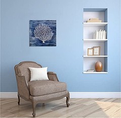 Coral Canvas Wall Art Hand Painted Navy Blue and White Paintings Modern Abstr…