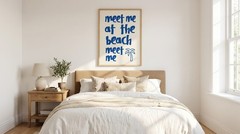 Meet Me At The Beach Poster Blue Typography Palm Tree Coastal Wall Art Decor
