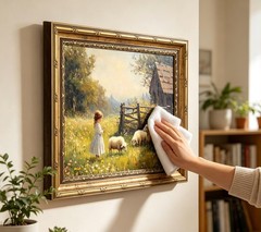 Gold Framed Vintage Countryside Canvas Wall Art, Rustic Girl with Sheep Paint…