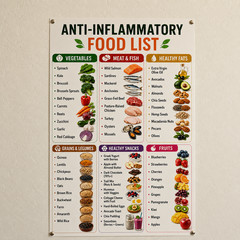Anti-Inflammatory Food List Nutrition Poster Wall Decor Kitchen | Multiple Sizes
