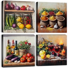 Colorful Kitchen Wall Art Farmhouse Spices Food Herbs Pictures Mason Jar Wall…