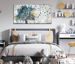 Large Canvas Wall Art Blue Tree Golden Butterflies Picture Abstract Grey Graf…