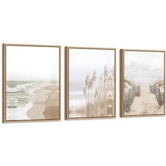 Neutral Beach Pampas Grass Wall Art Boho Coastal Canvas Wall Decor, Ocean Sho…