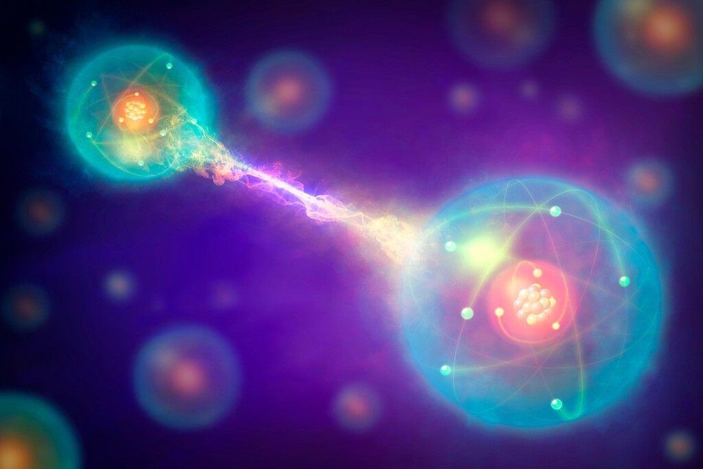 Quantum Entanglement Atoms Attracting Science Diagram Poster 18×12