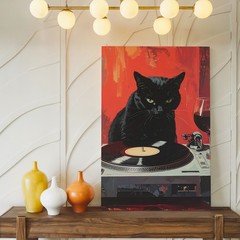 Vinyl Vibes Cat Canvas Retro Dj Black Cat With Wine Some Moods Spin Smooth And
