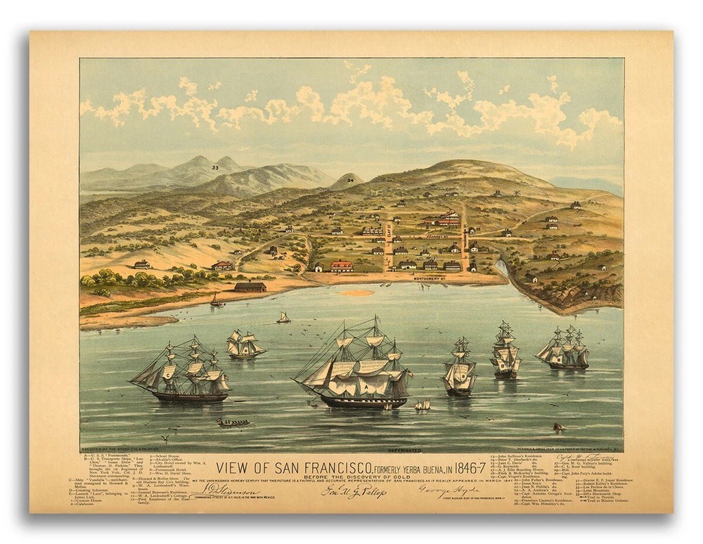 San Francisco California 1846 Historic Panoramic Town Map – 18×24
