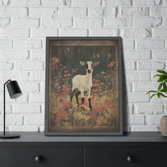 Vintage GOAT BOTANICAL Wall Art, Farm Animal Floral Decor, Nature Flower Poster