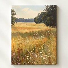 Golden Meadow Canvas Sunlit Wildflower Landscape In Soft Pastels Where Nature