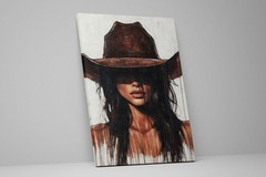 Cowgirl Canvas Art Western Style Dark Brown Hair Extra Large Living Room Decor