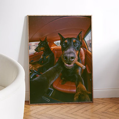 Funny Doberman Dog Smoking Cigar In Car Poster Cool Animal Wall Art, Noframe