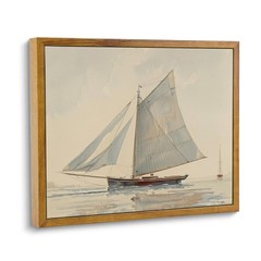 Ocean Framed Canvas Oil Painting Coastal Sailboat Blue Ship Wall Art 8″ X 10″