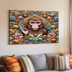 Colorful Spiritual Monkey with Ornamental Floral Design Abstract Wall Art Print