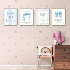 LARTSFRO Coquette Blue Bow Jesus Wall Art Decor Posters, 8X10in, blue bow