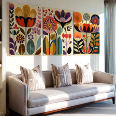 3 Pieces Mid Century Modern Floral Large Wall Art Set for Bedroom Set Of 3