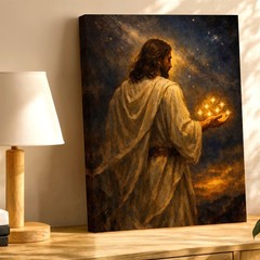 Canvas Spiritual Figure Holding Glowing Stars Religious Living Bedroom Print
