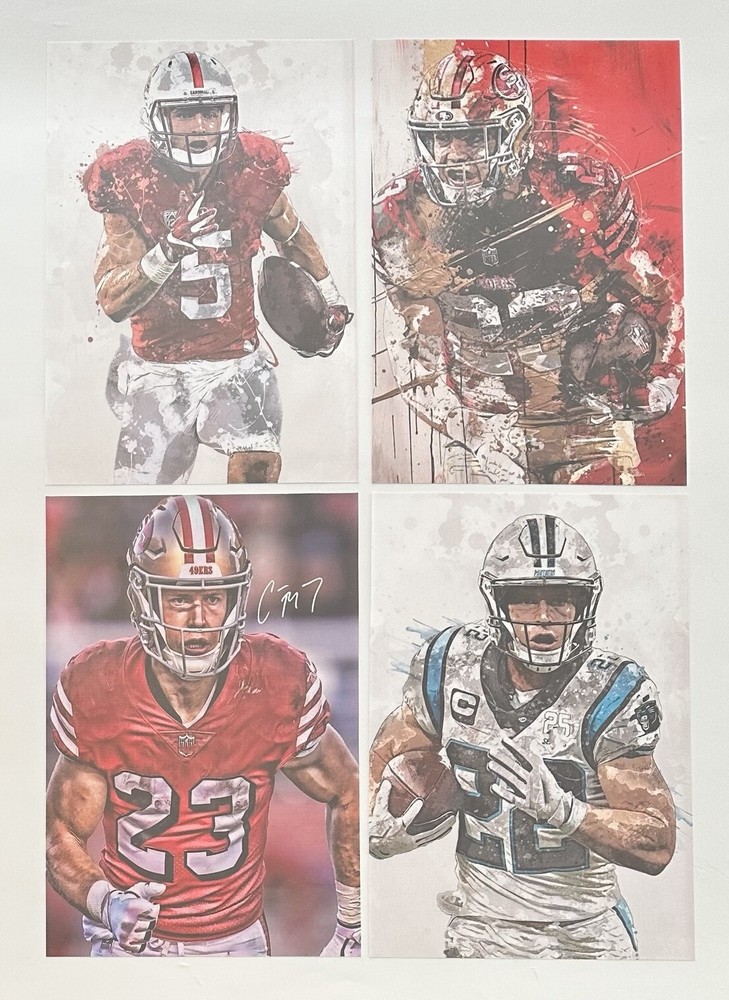 4Pcs Christian McCaffrey 49ers Panthers Football 7.75×11.75 Canvas Art Posters