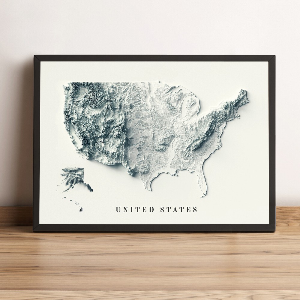 United States Map, USA 2D Relief Map, United States Vintage Map – 2D Flat Print