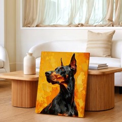 Wall Art Black Tan Doberman Portrait Oil Painting Style Dog Canvas Print Decor