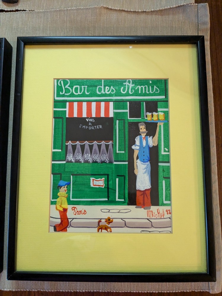 Vtg Cute Set Of 2 Paris Cafe Prints Metal Frame 8.5×10 Inch