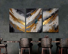 Grey and Gold Abstract Large 3-Panel Canvas Print, Home Decor Neutral Wall Art