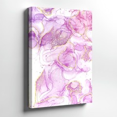 Wall Art Purple Pink Abstract Alcohol Ink Gold Line Canvas Print Decor 24×48