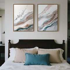 QTESPEII Framed Wall Art Set of 2 Abstract Wave Texture Canvas Prints Paintin…