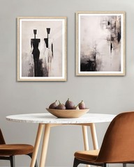 Abstract Wall Art Japandi Minimalist Home Decor Neutral Beige Oak Frame 12×16