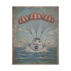 Vintage ARTEMIS SPLASHDOWN Wall Art, NASA Space Decor, Nautical Science Poster