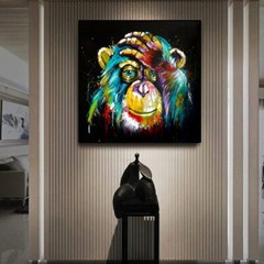 Abstract Thinking Monkey Print Canvas Painting ~ Wall Art Poster ~ Picture Decor