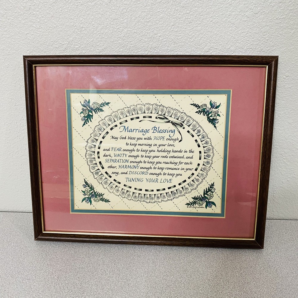 Laura Leiden Calligraphy Marriage Blessing 1988 Matted & Framed Signed Vtg