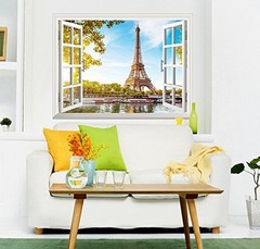 Wall Mural-Eiffel Tower View out of the Open Window Creative Wall Decor- 24″x32″