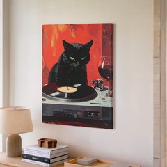 Vinyl Vibes Cat Canvas Retro Dj Black Cat With Wine Some Moods Spin Smooth And