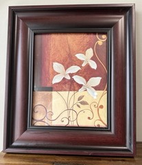 VTG Framed Floral Wall Art Burgundy Wood Frame Cottage Farmhouse Decor